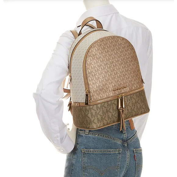 NWT Michael Kors Rhea Medium Metallic Signature Logo Backpack & Trifold Wallet main image 11